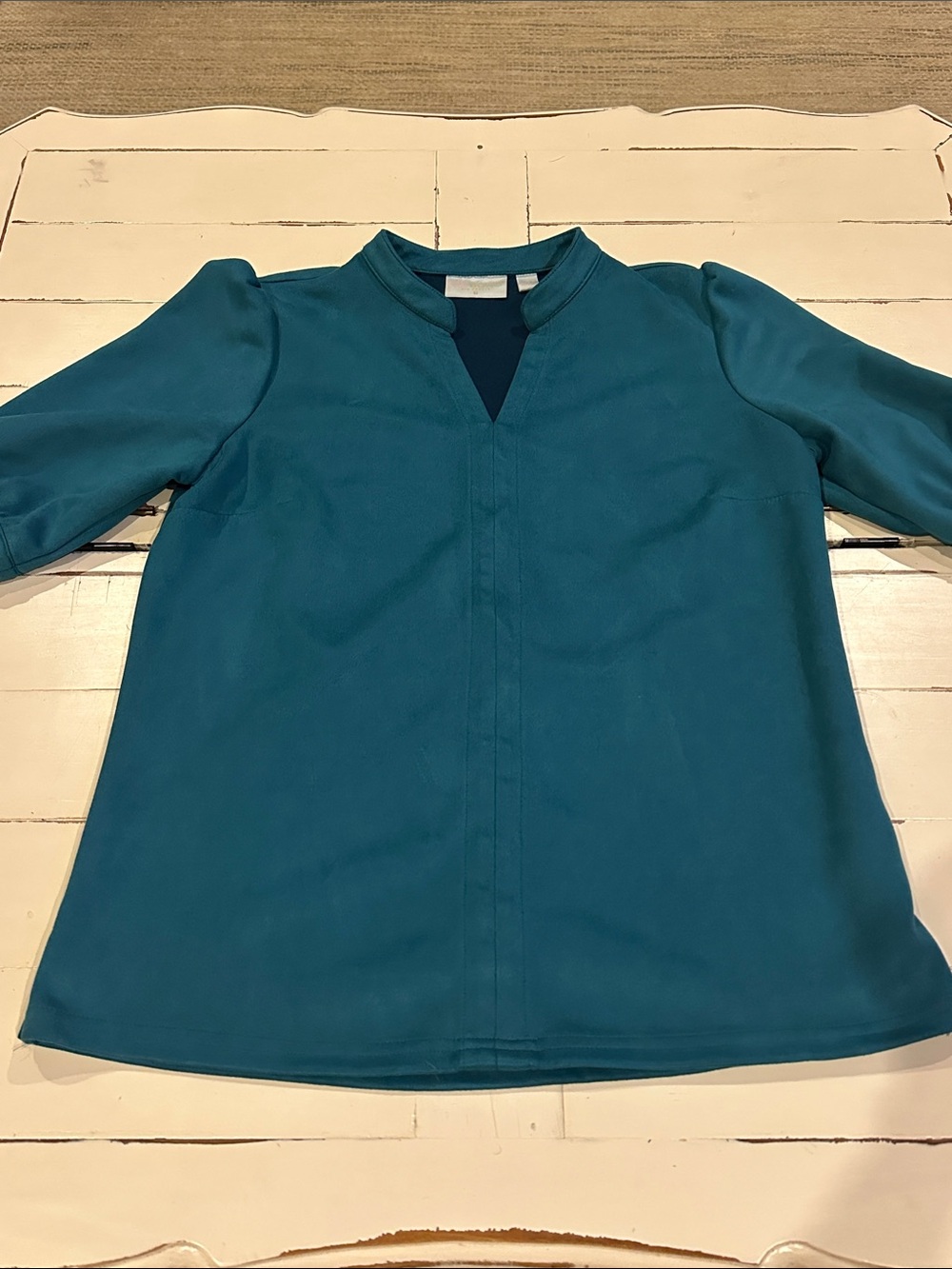 Teal Split-Neck Tunic Top
